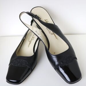 Salvatore Ferragamo Black Leather Slingback Heels